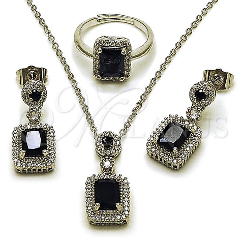 Collar, Dije y Anillo 06.323.0002.3 Rodio Laminado, Diseño de Cluster, con Zirconia Cubica Negro y Micro Pave Blanca, Pulido, Rodinado