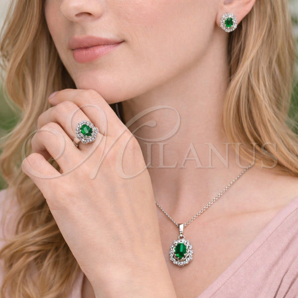 Collar, Dije y Anillo 06.323.0003 Rodio Laminado, Diseño de Cluster, con Zirconia Cubica Verde y Blanca, Pulido, Rodinado
