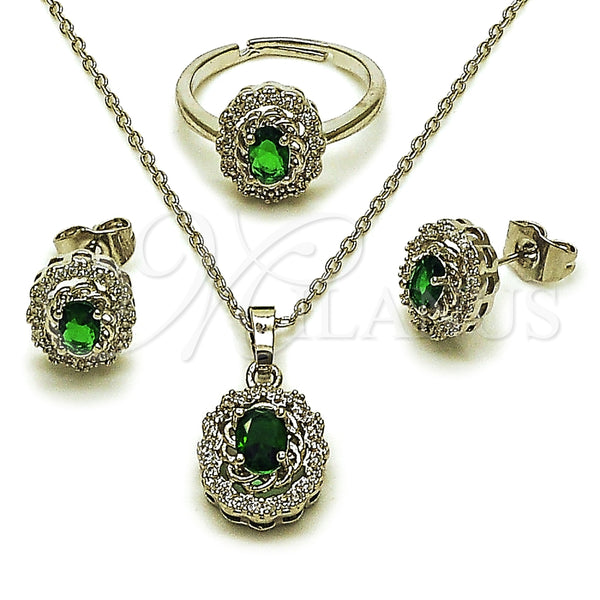 Collar, Dije y Anillo 06.323.0003 Rodio Laminado, Diseño de Cluster, con Zirconia Cubica Verde y Blanca, Pulido, Rodinado
