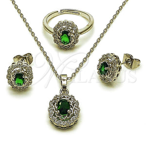 Collar, Dije y Anillo 06.323.0003 Rodio Laminado, Diseño de Cluster, con Zirconia Cubica Verde y Blanca, Pulido, Rodinado