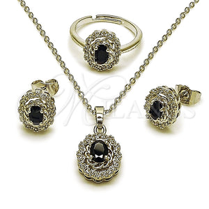 Collar, Dije y Anillo 06.323.0003.1 Rodio Laminado, Diseño de Cluster, con Zirconia Cubica Negro y Blanca, Pulido, Rodinado