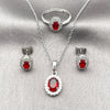 Collar, Dije y Anillo 06.323.0004 Rodio Laminado, Diseño de Cluster, con Granate and Blanca Zirconia Cubica, Pulido, Rodinado