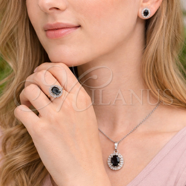 Collar, Dije y Anillo 06.323.0004.1 Rodio Laminado, Diseño de Cluster, con Zirconia Cubica Negro y Blanca, Pulido, Rodinado