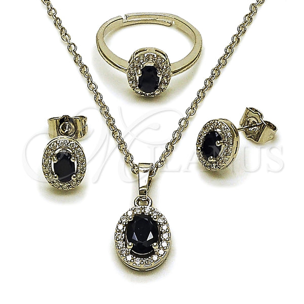 Collar, Dije y Anillo 06.323.0004.1 Rodio Laminado, Diseño de Cluster, con Zirconia Cubica Negro y Blanca, Pulido, Rodinado