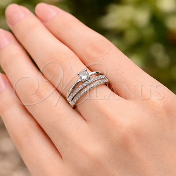 Anillo Multi Piedra 01.323.0001 Rodio Laminado, con Zirconia Cubica Blanca, Pulido, Rodinado (Talla Unica)