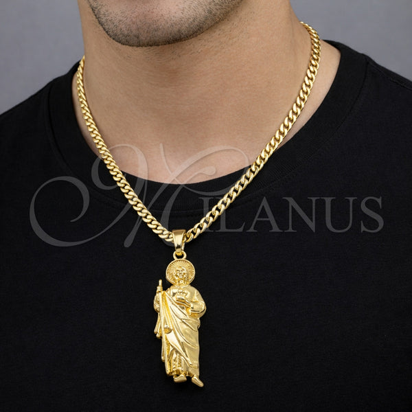 Dije Religioso 05.210.0019 Oro Laminado, Diseño de San Judas, Pulido, Tono Dorado