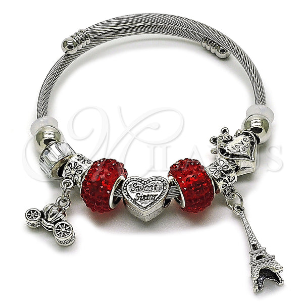 Aro Individual 07.454.0002 Acero Inoxidable, Diseño de Corazón y Torre Eiffel, con Blanca and Granate Cristal, Pulido, Tono Plateado (03 MM Thickness, One size fits all)