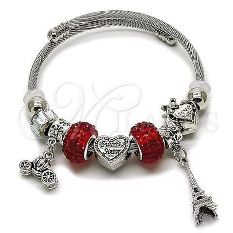 Aro Individual 07.454.0002 Acero Inoxidable, Diseño de Corazón y Torre Eiffel, con Blanca and Granate Cristal, Pulido, Tono Plateado (03 MM Thickness, One size fits all)