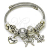 Aro Individual 07.454.0004 Acero Inoxidable, Diseño de Mariposa y Corazón, con Blanca Cristal, Esmaltado Blanco, Tono Plateado (03 MM Thickness, One size fits all)