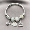 Aro Individual 07.454.0006 Acero Inoxidable, Diseño de Elefante y Cisne, con Aurore Boreale and Blanca Cristal, Esmaltado Blanco, Tono Plateado (03 MM Thickness, One size fits all)