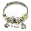 Aro Individual 07.454.0006 Acero Inoxidable, Diseño de Elefante y Cisne, con Aurore Boreale and Blanca Cristal, Esmaltado Blanco, Tono Plateado (03 MM Thickness, One size fits all)