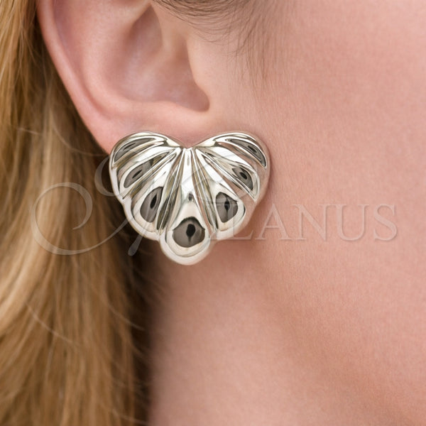 Arete Dormilona 02.455.0001 Rodio Laminado, Diseño de Corazón, Pulido, Rodinado