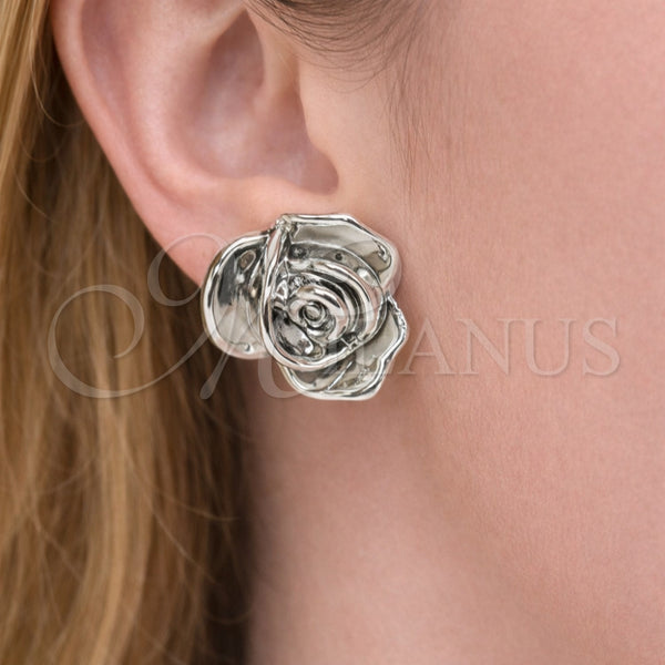 Arete Dormilona 02.455.0003 Rodio Laminado, Diseño de Flor, Pulido, Rodinado