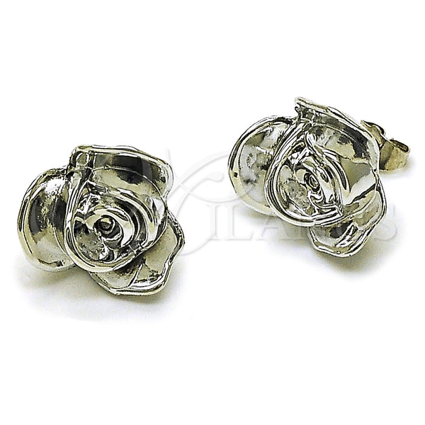 Arete Dormilona 02.455.0003 Rodio Laminado, Diseño de Flor, Pulido, Rodinado