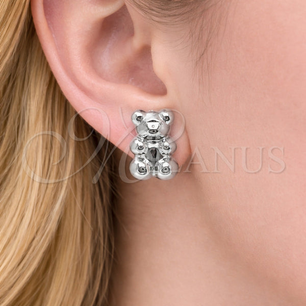 Arete Dormilona 02.455.0006 Rodio Laminado, Diseño de Osito, Pulido, Rodinado