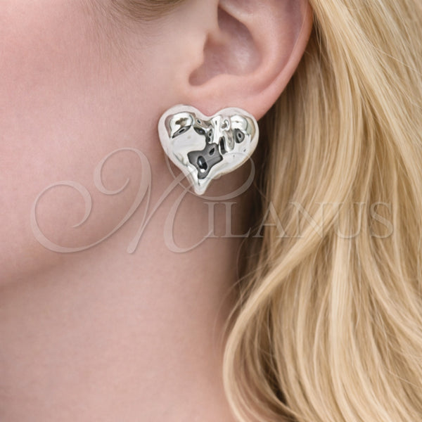 Arete Dormilona 02.455.0011 Rodio Laminado, Diseño de Corazón, Pulido, Rodinado