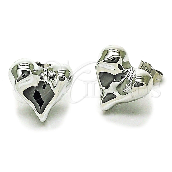 Arete Dormilona 02.455.0011 Rodio Laminado, Diseño de Corazón, Pulido, Rodinado