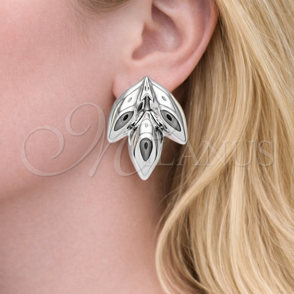 Arete Dormilona 02.455.0018 Rodio Laminado, Diseño de Oja, Pulido, Rodinado