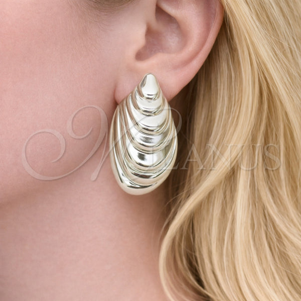 Arete Dormilona 02.455.0019 Rodio Laminado, Diseño de Concha, Pulido, Rodinado