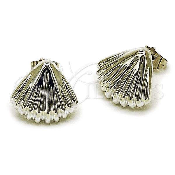 Arete Dormilona 02.455.0023 Rodio Laminado, Diseño de Concha, Pulido, Rodinado