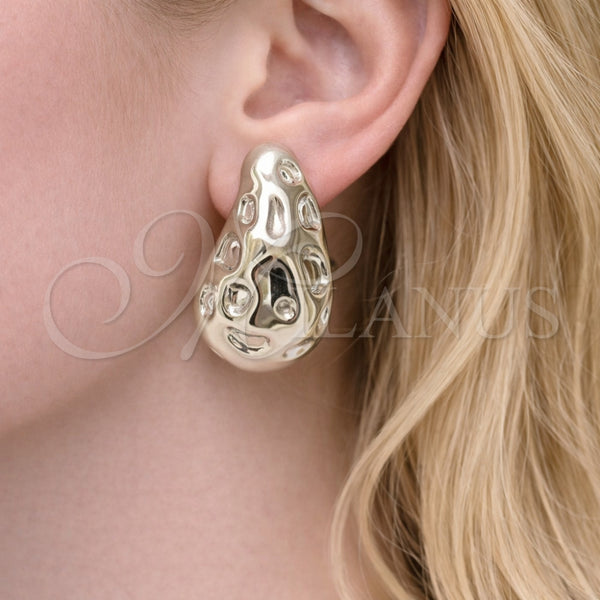 Arete Dormilona 02.455.0024 Rodio Laminado, Diseño de Gota, Pulido, Rodinado