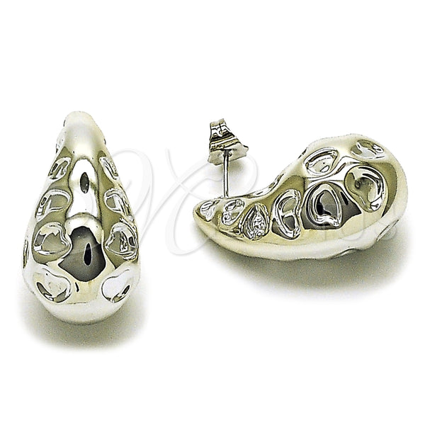 Arete Dormilona 02.455.0024 Rodio Laminado, Diseño de Gota, Pulido, Rodinado