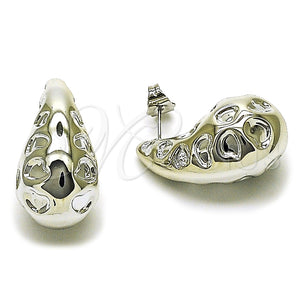 Arete Dormilona 02.455.0024 Rodio Laminado, Diseño de Gota, Pulido, Rodinado