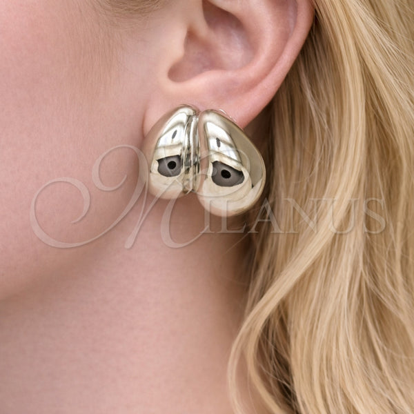 Arete Dormilona 02.455.0025 Rodio Laminado, Diseño de Corazón, Pulido, Rodinado