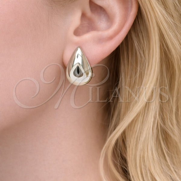 Arete Dormilona 02.455.0030 Rodio Laminado, Diseño de Gota, Pulido, Rodinado