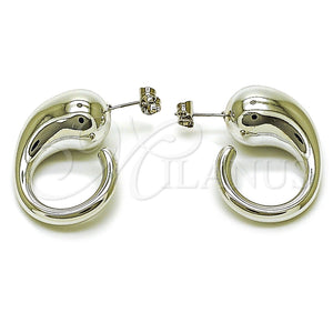 Arete Dormilona 02.455.0031 Rodio Laminado, Diseño de Gota, Pulido, Rodinado