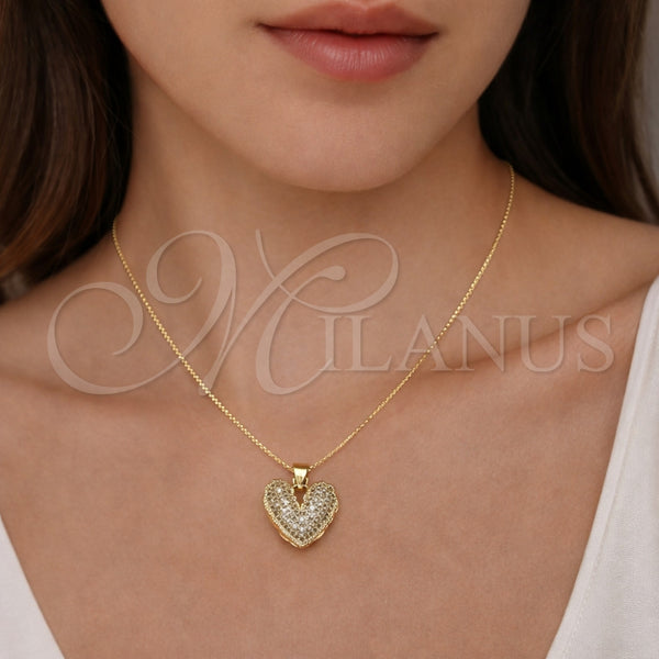 Dije Elegante 05.213.0199 Oro Laminado, Diseño de Corazón, con Zirconia Cubica Blanca, Pulido, Tono Dorado
