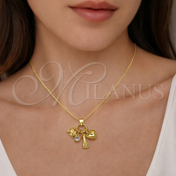 Dije Religioso 05.213.0201 Oro Laminado, Diseño de Elefante y Corazón, con Zirconia Cubica Blanca, Pulido, Tono Dorado