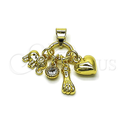Dije Religioso 05.213.0201 Oro Laminado, Diseño de Elefante y Corazón, con Zirconia Cubica Blanca, Pulido, Tono Dorado