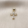 Dije Religioso 05.213.0203 Oro Laminado, Diseño de Cruz y Baguette, con Zirconia Cubica Blanca, Pulido, Tono Dorado