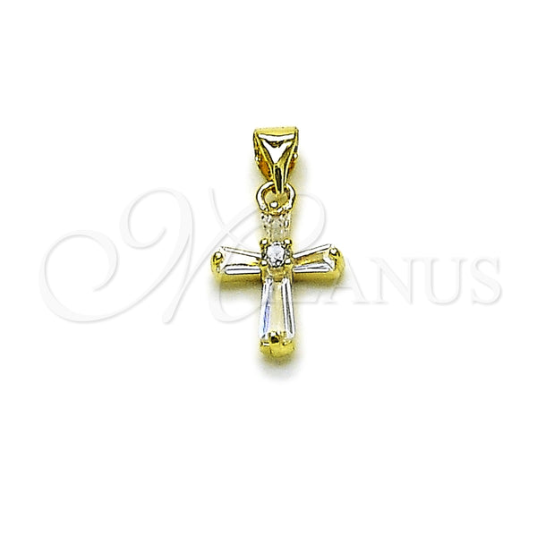 Dije Religioso 05.213.0203 Oro Laminado, Diseño de Cruz y Baguette, con Zirconia Cubica Blanca, Pulido, Tono Dorado