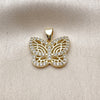 Dije Elegante 05.213.0205 Oro Laminado, Diseño de Mariposa, con Zirconia Cubica Blanca, Pulido, Tono Dorado