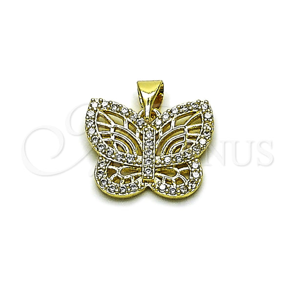 Dije Elegante 05.213.0205 Oro Laminado, Diseño de Mariposa, con Zirconia Cubica Blanca, Pulido, Tono Dorado