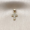 Dije Religioso 05.213.0206 Oro Laminado, Diseño de Cruz, con Zirconia Cubica Blanca, Pulido, Tono Dorado