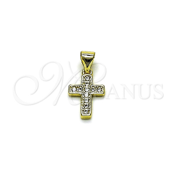 Dije Religioso 05.213.0206 Oro Laminado, Diseño de Cruz, con Zirconia Cubica Blanca, Pulido, Tono Dorado