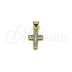 Dije Religioso 05.213.0206 Oro Laminado, Diseño de Cruz, con Zirconia Cubica Blanca, Pulido, Tono Dorado