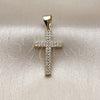 Dije Religioso 05.213.0207 Oro Laminado, Diseño de Cruz, con Micro Pave Blanca, Pulido, Tono Dorado