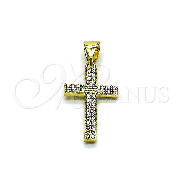 Dije Religioso 05.213.0207 Oro Laminado, Diseño de Cruz, con Micro Pave Blanca, Pulido, Tono Dorado