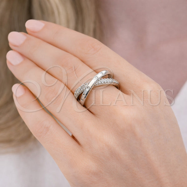 Anillo Multi Piedra 01.213.0086 Rodio Laminado, con Zirconia Cubica Blanca y Micro Pave Blanca, Pulido, Rodinado (Talla Unica)