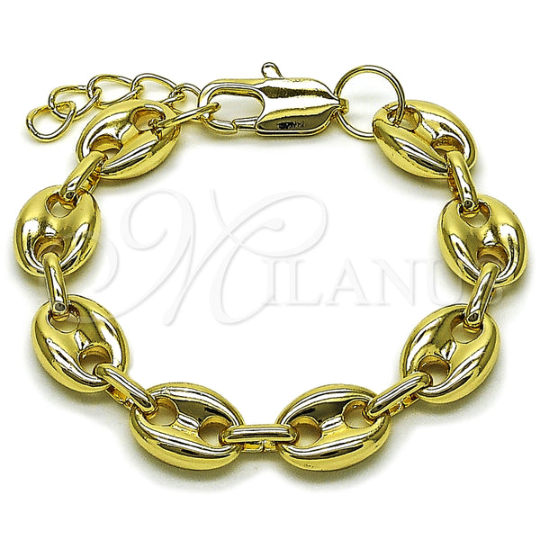 Pulsera Elegante 04.213.0345.07 Oro Laminado, Diseño de Puff Mariner, Pulido, Tono Dorado (Grosor 11.5 MM, 7 Pulgadas de Largo)