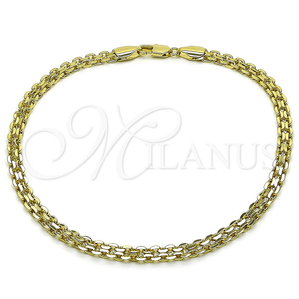Tobillera Básica 03.213.0354.1.10 Oro Laminado, Diseño de Bismarco, Pulido, Tono Dorado (Grosor 05 MM, 10 Pulgadas de Largo)