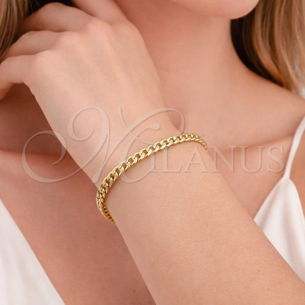 Pulsera Básica 04.213.0344.07 Oro Laminado, Diseño de Cubana Concava, Pulido, Tono Dorado (Grosor 04.7 MM, 8 Pulgadas de Largo)