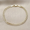 Pulsera Básica 04.213.0344.07 Oro Laminado, Diseño de Cubana Concava, Pulido, Tono Dorado (Grosor 04.7 MM, 8 Pulgadas de Largo)