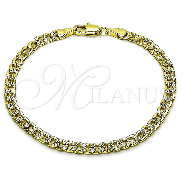 Pulsera Básica 04.213.0344.07 Oro Laminado, Diseño de Cubana Concava, Pulido, Tono Dorado (Grosor 04.7 MM, 8 Pulgadas de Largo)