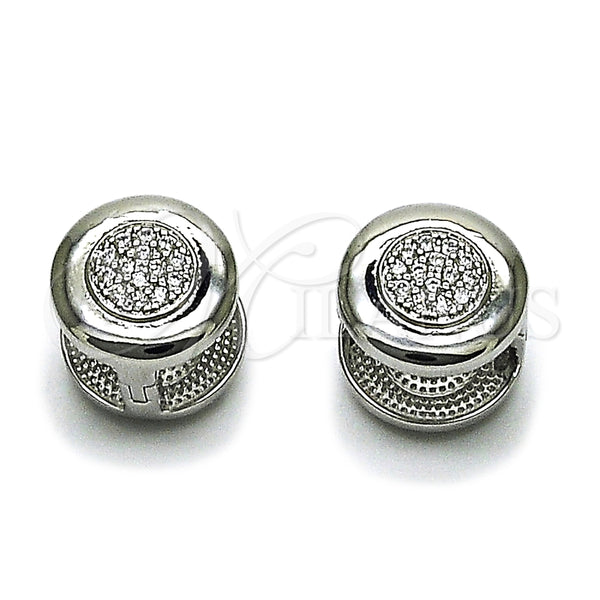 Argolla Huggie 02.213.0633.1.14 Rodio Laminado, con Micro Pave Blanca, Pulido, Rodinado