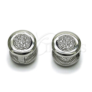 Argolla Huggie 02.213.0633.1.14 Rodio Laminado, con Micro Pave Blanca, Pulido, Rodinado